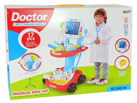 Zestaw Lekarski na Wózku Stolik Lekarski Dla Dzieci Doktor EKG 17 el.