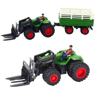 Traktor Rolniczy Z Przyczepą i Widłami Podwójne Koła Zdalnie Sterowany RC