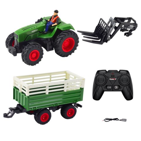 Traktor Rolniczy Z Przyczepą i Widłami Zdalnie Sterowany RC 2.4G