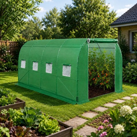 Tunel Ogrodowy Foliowy Szklarnia Na Warzywa Okna Zielony UV 4x2,5x2 M 10M²