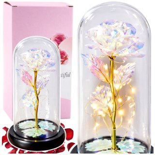 Wieczna Róża W Kopule Kryształowa Kolorowa Oświetlenie LED 21x11cm
