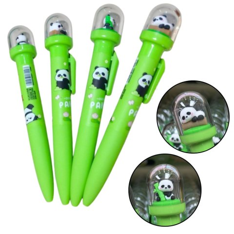 Długopis Żelowy Zielony Panda W Kopule Niebieski Tusz 0.5mm