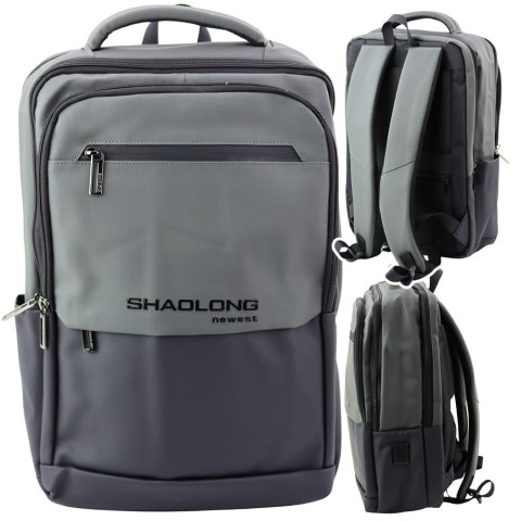 Plecak Miejski Biznesowy USB Kieszeń Na Laptopa Czarno Szary 16L 41cm
