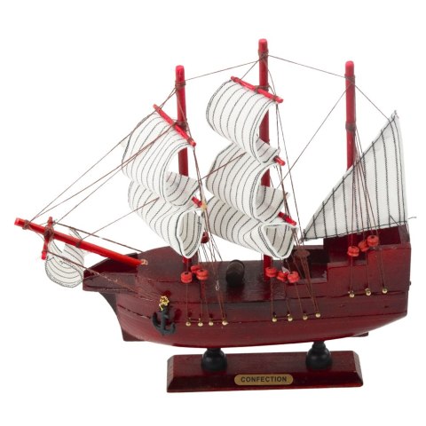 Model Kolekcjonerski Dekoracyjny Statek Żaglowiec Czerwony 24x23cm