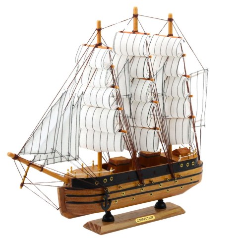 Model Kolekcjonerski Dekoracyjny Statek Żaglowiec Trójmasztowy Biały 39x36cm