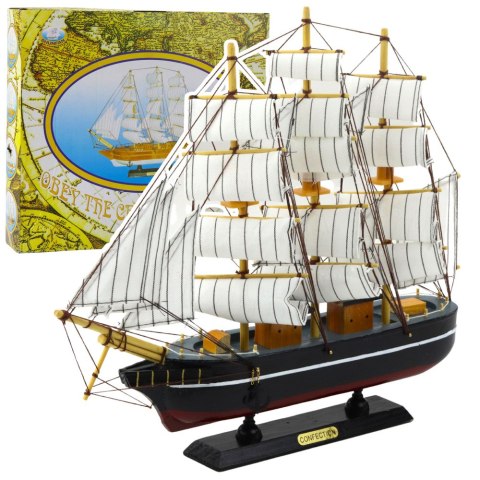 Model Kolekcjonerski Dekoracyjny Statek Żaglowiec Trójmasztowy Czarny 39x36cm