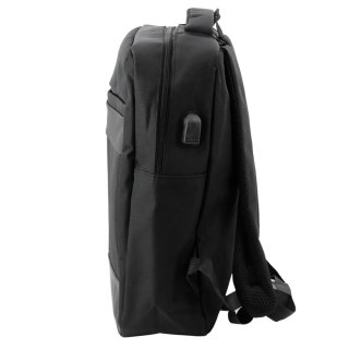 Plecak Miejski Biznesowy USB Przegroda Środkowa Czarny 14L 40cm