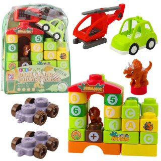 Klocki Konstrukcyjne Edukacyjne W Plecaku Dinozaury Cyfry Litery 49 el.