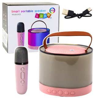 Zestaw Do Karaoke Głośnik Mikrofon Bezprzewodowy K52 RGB Bluetooth Różowy
