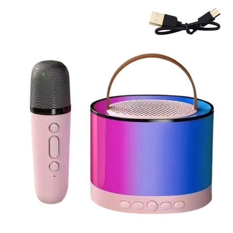 Zestaw Do Karaoke Głośnik Mikrofon Bezprzewodowy K52 RGB Bluetooth Różowy