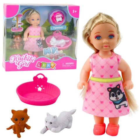 Zestaw Mini Laleczka Z Pieskiem i Kotkiem Legowisko Miska Z Jedzeniem