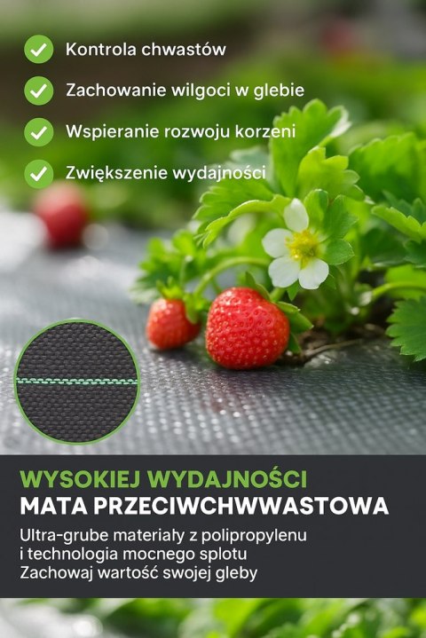 Agrotkanina Czarna 1100cm x 50m UV 135g Antychwastowa Agrowłóknina + Kotwy
