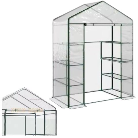 Mini Szklarnia Balkonowa Ogrodowa 4 Półki Metalowe Folia PVC 195 x 143 x 73cm