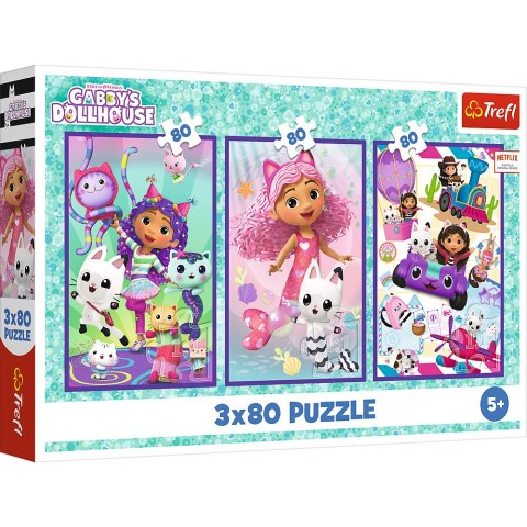 Puzzle - 3x80 - Kolorowe dni Gabby - Koci Domek Gabi - Trefl 34882