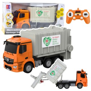 Mercedes-Benz Antos Śmieciarka Zdalnie Sterowana RC Pomarańczowa 1:26