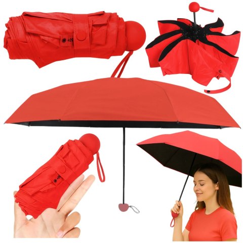 Parasolka Kieszonkowa Składana z Ochroną UV UPF 50+ Etui Czerwona 90 cm
