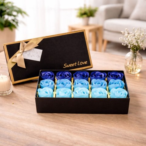 Flower Box Wieczne Pachnące Róże Kwiaty w Pudełku Niebieskie 18 szt.