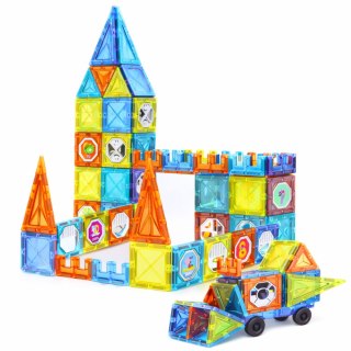 Klocki Magnetyczne Edukacyjne Okienka Z Pojazdem 3D Naklejki 138 el.