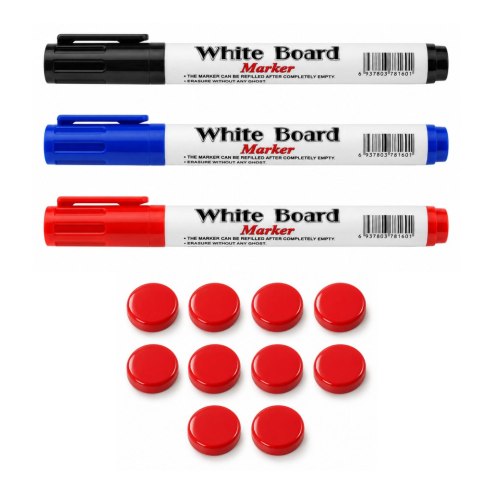 Tablica Magnetyczna Suchościeralna Markery Gąbki Akcesoria Biała 90x60 cm