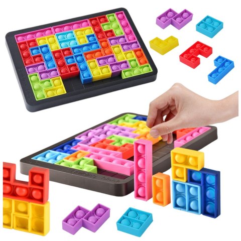 Gra Tetris Pop-It Układanka Puzzle 3w1 Sensoryczna Kolorowa 27el