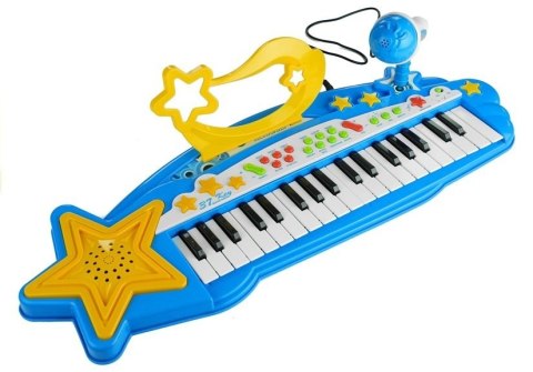 Duży Keyboard Elektroniczny Dla Dzieci 37 Klawiszy MP3 Mikrofon Niebieski